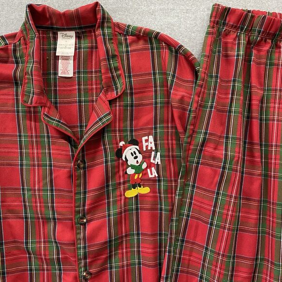 Disney Store Mickey Mouse Pajama Set Mens Size Extra Large Plaid Flannel Santa - Picture 5 of 5